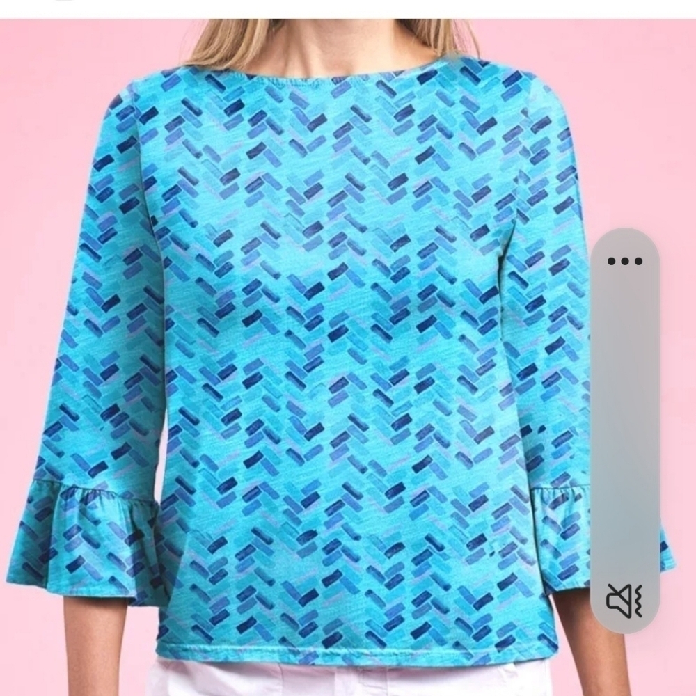 New Fresh Produce Women's Blue Check Bell Sleeve Top Size Large